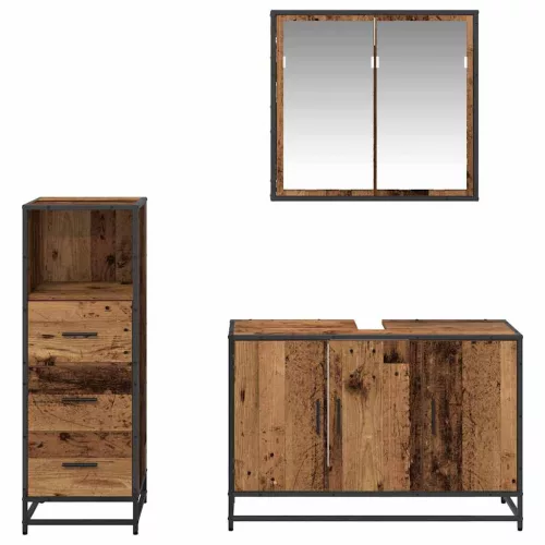 Fürdőszoba bútor szett 3 pcs Régi fa 90 x 33 x 60 cm Faanyag