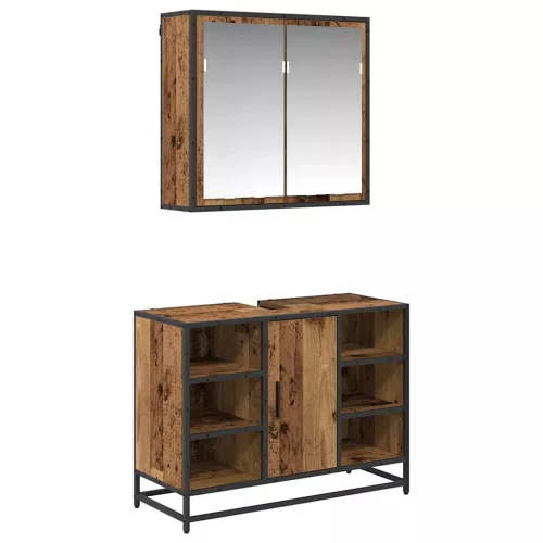 Fürdőszoba bútor szett 2 pcs Régi fa 80 x 33 x 60 cm Faanyag