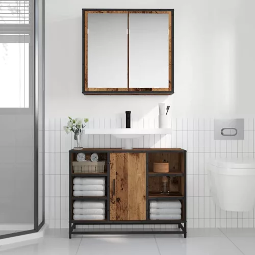 Fürdőszoba bútor szett 2 pcs Régi fa 80 x 33 x 60 cm Faanyag