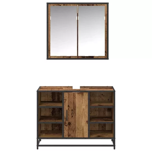 Fürdőszoba bútor szett 2 pcs Régi fa 80 x 33 x 60 cm Faanyag