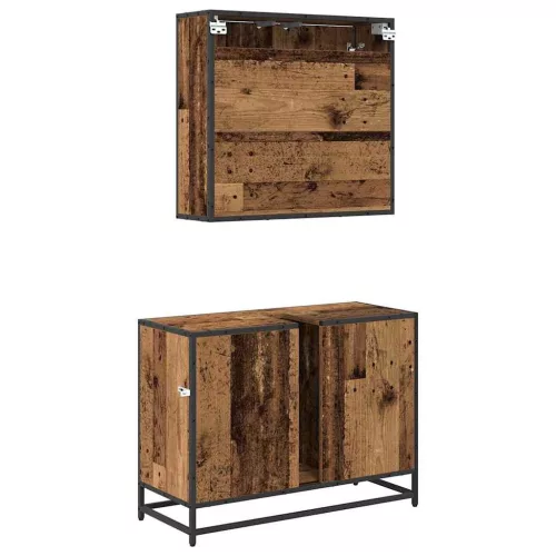 Fürdőszoba bútor szett 2 pcs Régi fa 80 x 33 x 60 cm Faanyag