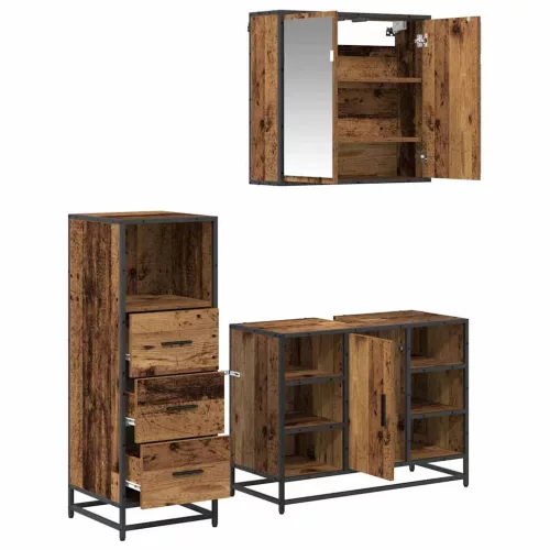 Fürdőszoba bútor szett 3 pcs Régi fa 80 x 33 x 60 cm Faanyag