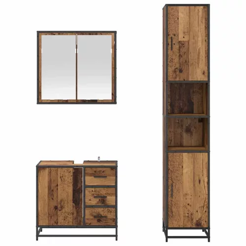 Fürdőszoba bútor szett 3 pcs Régi fa 65 x 33 x 60 cm Faanyag