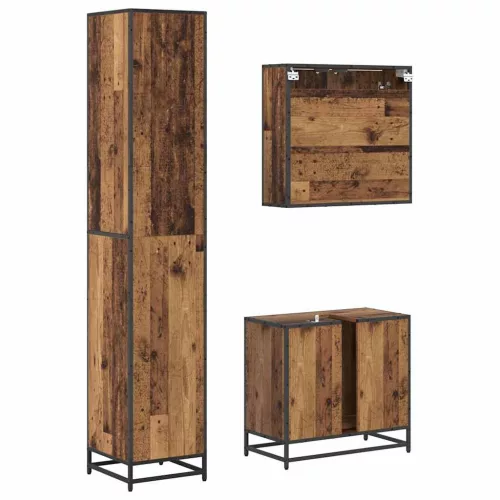 Fürdőszoba bútor szett 3 pcs Régi fa 65 x 33 x 60 cm Faanyag