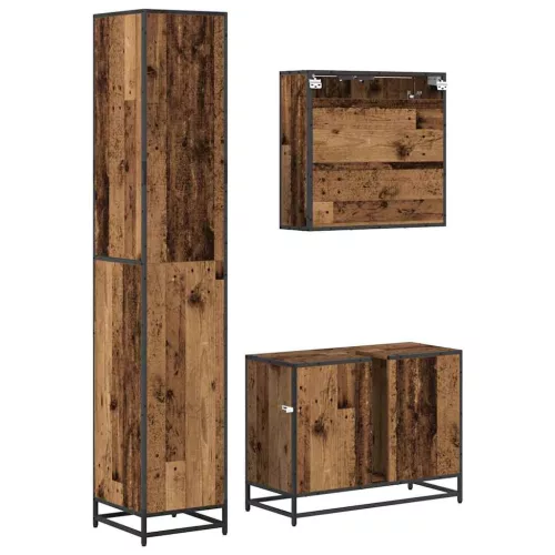 Fürdőszoba bútor szett 3 pcs Régi fa 80 x 33 x 60 cm Faanyag