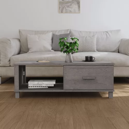 HAMAR világosszürke tömör fenyőfa dohányzóasztal 100x55x35 cm