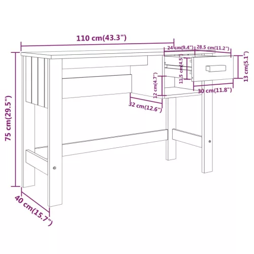 HAMAR sötétszürke tömör fenyőfa íróasztal 110 x 40 x 75 cm