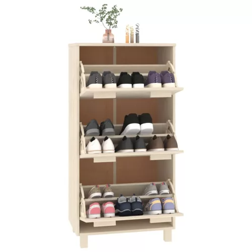HAMAR mézbarna tömör fenyőfa cipőszekrény 59,5 x 35 x 117 cm