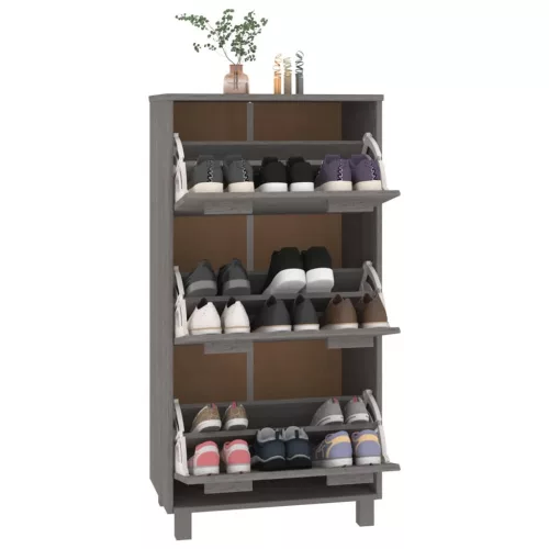 HAMAR világosszürke tömör fenyőfa cipőszekrény 59,5x35x117 cm
