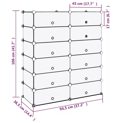 Fekete polipropilén cipőtartó 94,5x36,5x106 cm