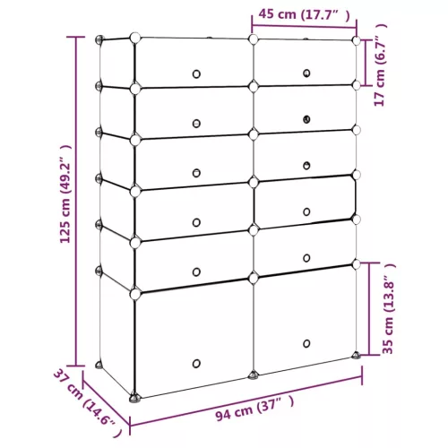 Fekete polipropilén cipőtartó 94 x 37 x 125 cm