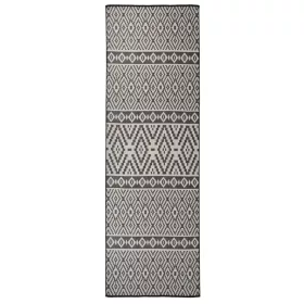   Fekete csíkos lapos szövésű kültéri szőnyeg 80 x 250 cm