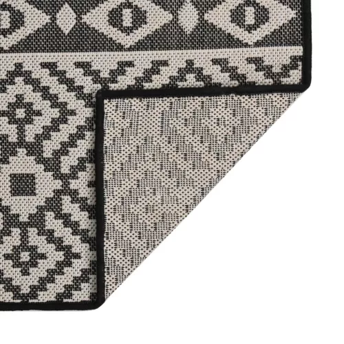 Fekete csíkos lapos szövésű kültéri szőnyeg 80 x 250 cm