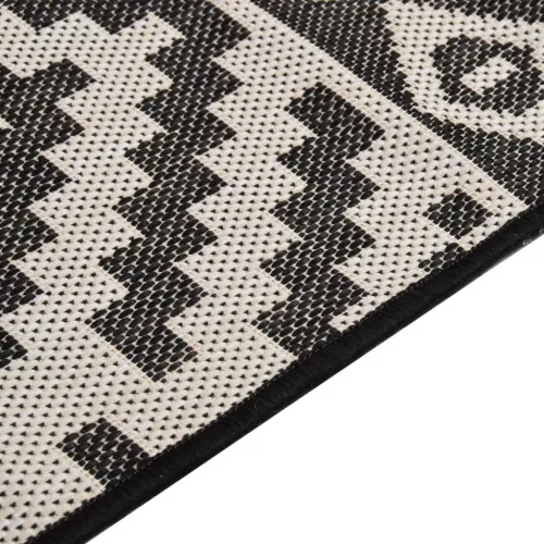Fekete csíkos lapos szövésű kültéri szőnyeg 80 x 250 cm