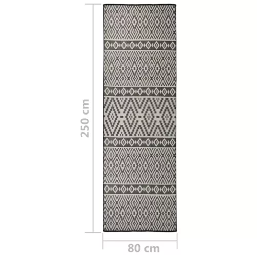 Fekete csíkos lapos szövésű kültéri szőnyeg 80 x 250 cm