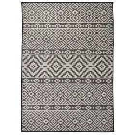   Fekete csíkos lapos szövésű kültéri szőnyeg 120 x 170 cm