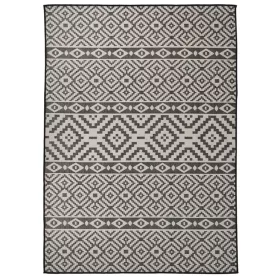   Fekete csíkos lapos szövésű kültéri szőnyeg 200 x 280 cm