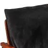 Fekete 2 személyes valódi bőr és tömör akácfa kanapé
