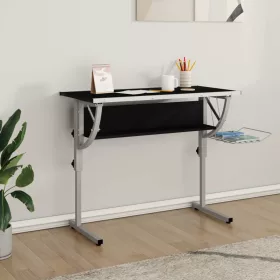   Fekete-szürke szerelt fa és acél íróasztal 110x53x(58-87) cm