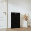 Fekete szerelt fa cipősszekrény 59x17x108 cm