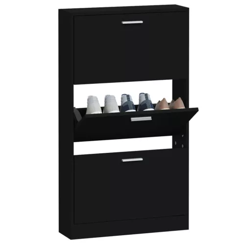 Fekete szerelt fa cipősszekrény 59x17x108 cm