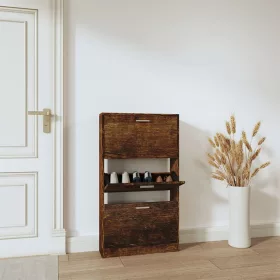   Füstös tölgy színű szerelt fa cipősszekrény 59x17x108 cm