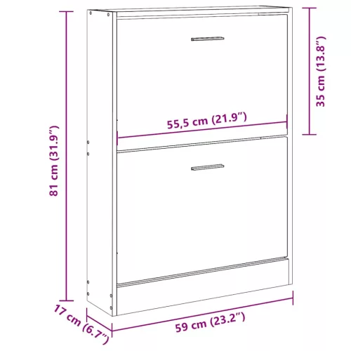 Fekete szerelt fa cipőszekrény 59x17x81 cm