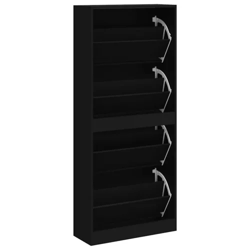 Fekete szerelt fa cipősszekrény 63x24x147 cm