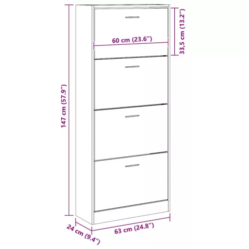 Fekete szerelt fa cipősszekrény 63x24x147 cm