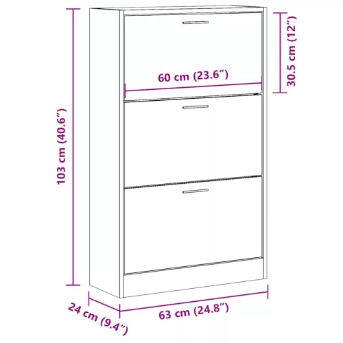 Betonszürke szerelt fa cipőszekrény 63x24x103 cm