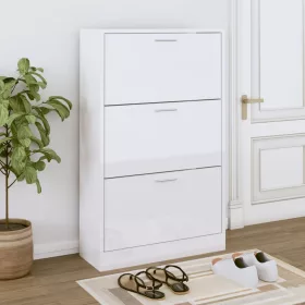 Magasfényű fehér szerelt fa cipőszekrény 63x24x103 cm