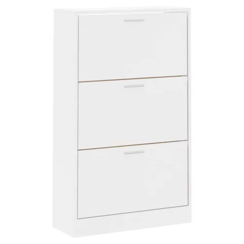 Magasfényű fehér szerelt fa cipőszekrény 63x24x103 cm