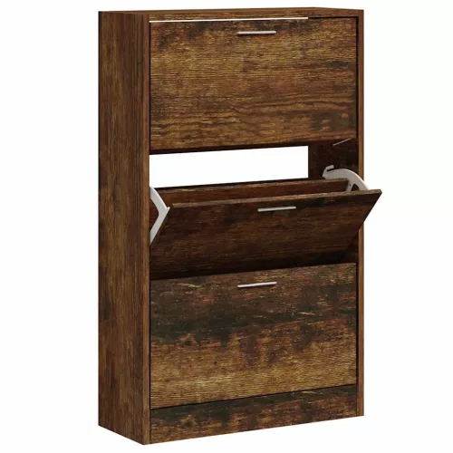 Füstös tölgy színű szerelt fa cipősszekrény 63x24x103 cm