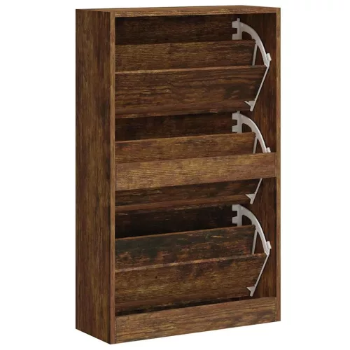 Füstös tölgy színű szerelt fa cipősszekrény 63x24x103 cm