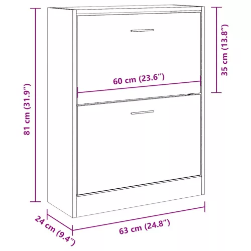 Fekete szerelt fa cipősszekrény 63x24x81 cm