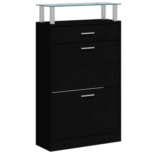Fekete szerelt fa cipőszekrény 63 x 24 x 104 cm