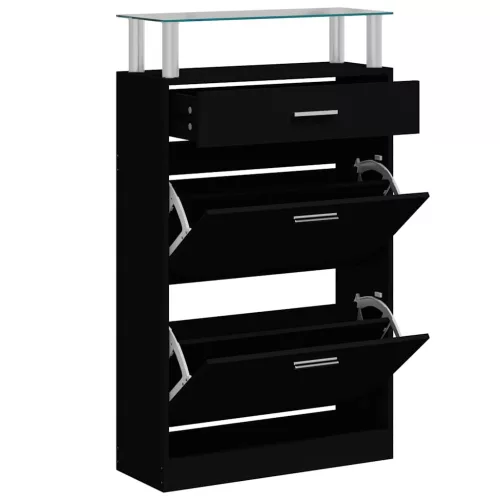 Fekete szerelt fa cipőszekrény 63 x 24 x 104 cm
