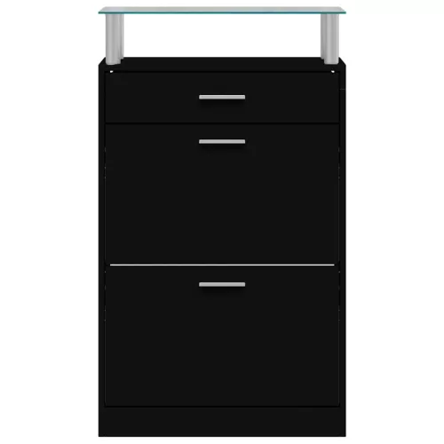 Fekete szerelt fa cipőszekrény 63 x 24 x 104 cm