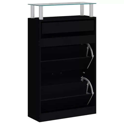 Fekete szerelt fa cipőszekrény 63 x 24 x 104 cm