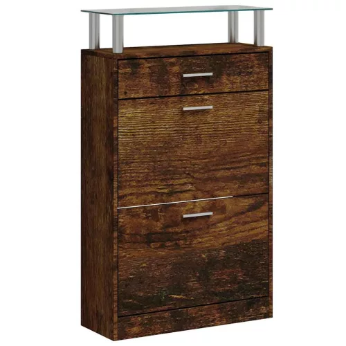 Füstös tölgy színű szerelt fa cipősszekrény 63x24x104 cm