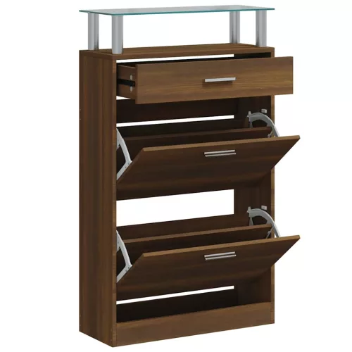 Barna tölgyszínű szerelt fa cipősszekrény 63x24x104 cm