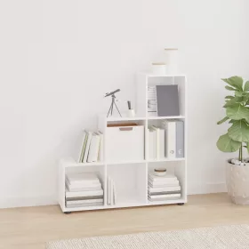 Magasfényű fehér szerelt fa lépcsős könyvespolc 142 cm