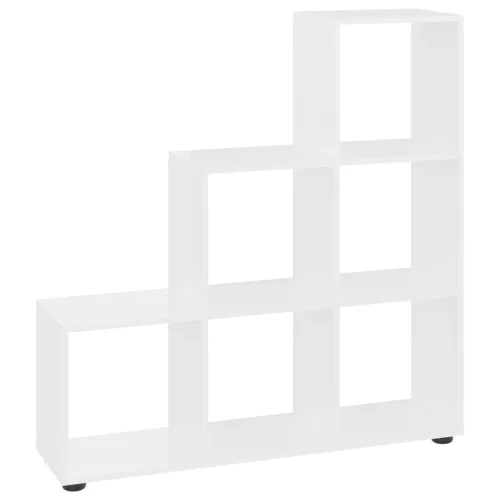 Magasfényű fehér szerelt fa lépcsős könyvespolc 142 cm