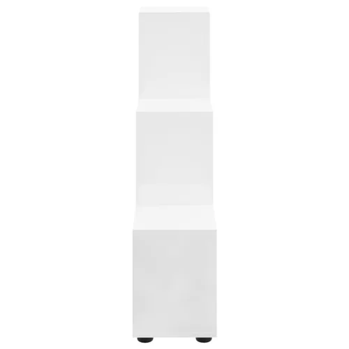 Magasfényű fehér szerelt fa lépcsős könyvespolc 142 cm
