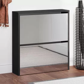 Fekete 2 szintes cipőszekrény tükörrel 63 x 17 x 67 cm