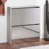 Betonszürke 2 szintes cipőszekrény tükörrel 63 x 17 x 67 cm