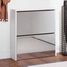   Magasfényű fehér 2 szintes cipőszekrény tükörrel 63 x 17 x 67cm