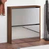 Barna tölgy 2 szintes cipőszekrény tükörrel 63 x 17 x 67 cm