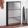 Fekete cipősszekrény tükörrel, 3 rétegű, 63 x 17 x 102,5 cm