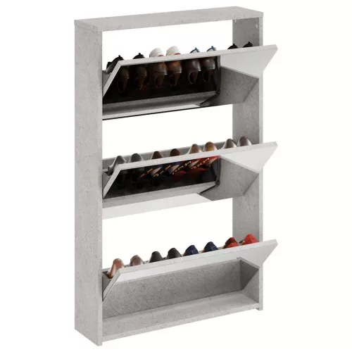Betonszürke 3 szintes cipőszekrény tükörrel 63 x 17 x 102,5 cm